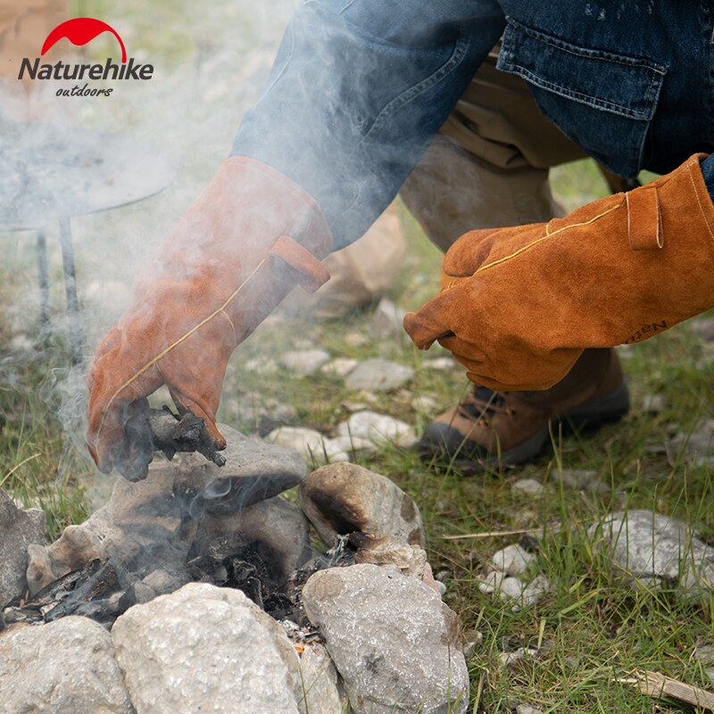 Naturehike Flame Retardant Insulation Glove Outdoor Heat Insulation Safety Working BBQ Gloves Cowhide Leather Fire Resistant Oven Cooking Anti Scald