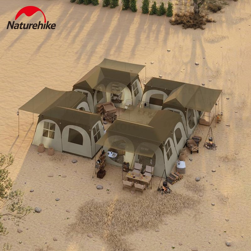 Naturehike VILLAGE Series SUITE Automatic Fast Build 3 Rooms 2 Hall Extra Large Villa Cabin Style Glamping Tent Waterproof 28m² Space for 12 Persons