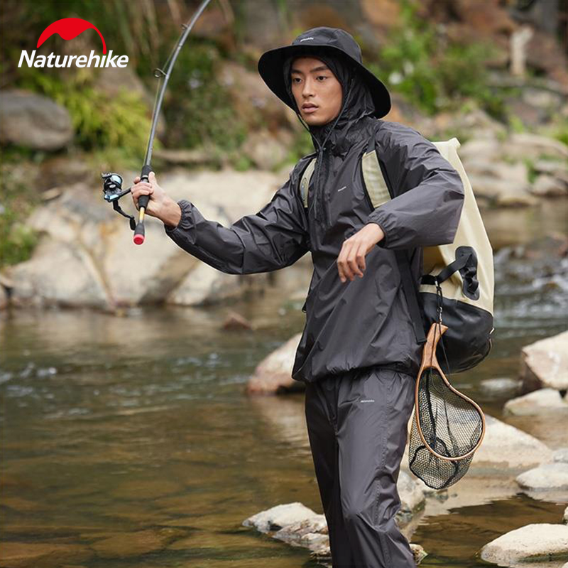 Naturehike Split Type Black Raincoat Portable Ultralight Multifunctional Folding Adult Unisex Jacket For Cycling Fishing Mountaineering Camping Outdoor Hiking Original Nature Hike