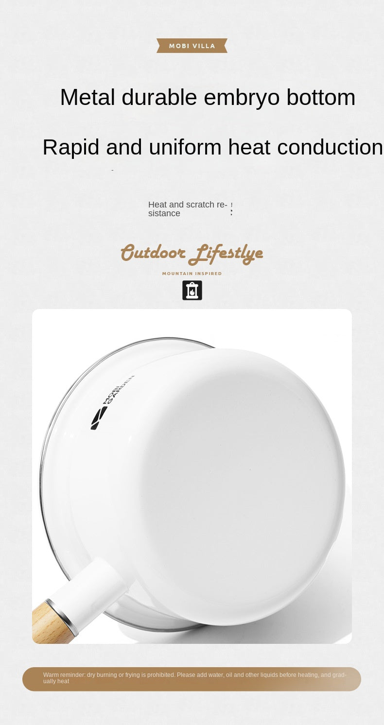 Mobi Garden Enamel Milk Pot Portable Lightweight Glazed Saucepan Small Soup Pot Outdoor Camping Cooking Utensil Kitchenware Food Grade Stainless Steel