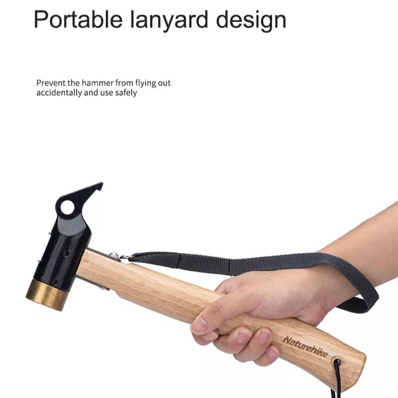 Naturehike Camping Copper Hammer Premium Multi Functional Solid Wood Handle Material Tent Peg Nail Stakes Pull Camp Tool Set Nature Hike Martilyo Heavy Duty