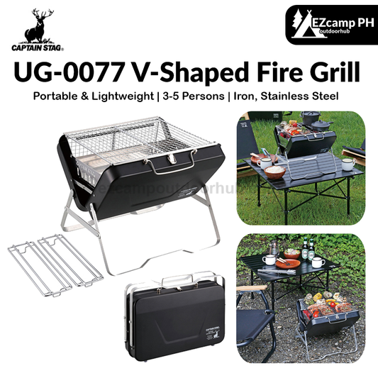 CAPTAIN STAG UG-0077 V-Shaped Fire Grill Portable Lightweight CS Black Label Large  Folding BBQ Stove Charcoal Firewood Burner Outdoor Camping