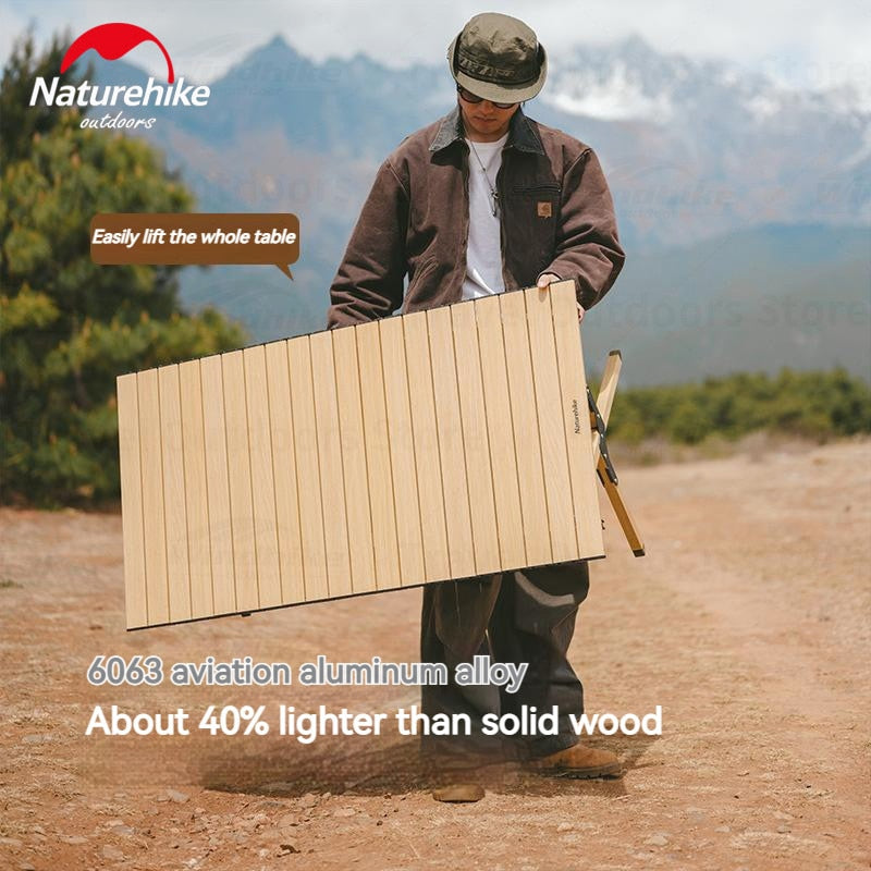 Naturehike Aluminum Alloy Egg Roll Table 3-Sizes Small Medium Large Ultralight 6063 Aluminum Alloy Outdoor Black Oak Color Picnic BBQ Foldable Table 30kg Max Load with Storage Bag Nature Hike