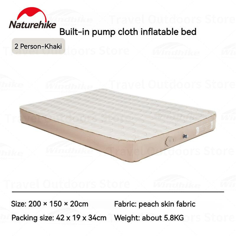 Naturehike Inflatable Mattress Outdoor Portable Lightweight 2-3 Persons Pad Inflatable Bed Built In Air Pump Inflation Height 20cm Thickened Mattress