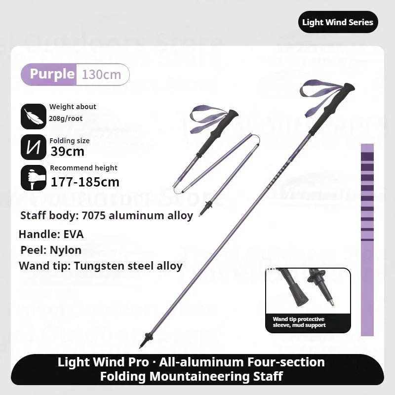 Naturehike Light Wind Pro Trekking Pole Portable Ultralight 4-Section Folding Telescopic Walking Stick 7075 Aluminum Alloy Hiking Mountaineering Staff