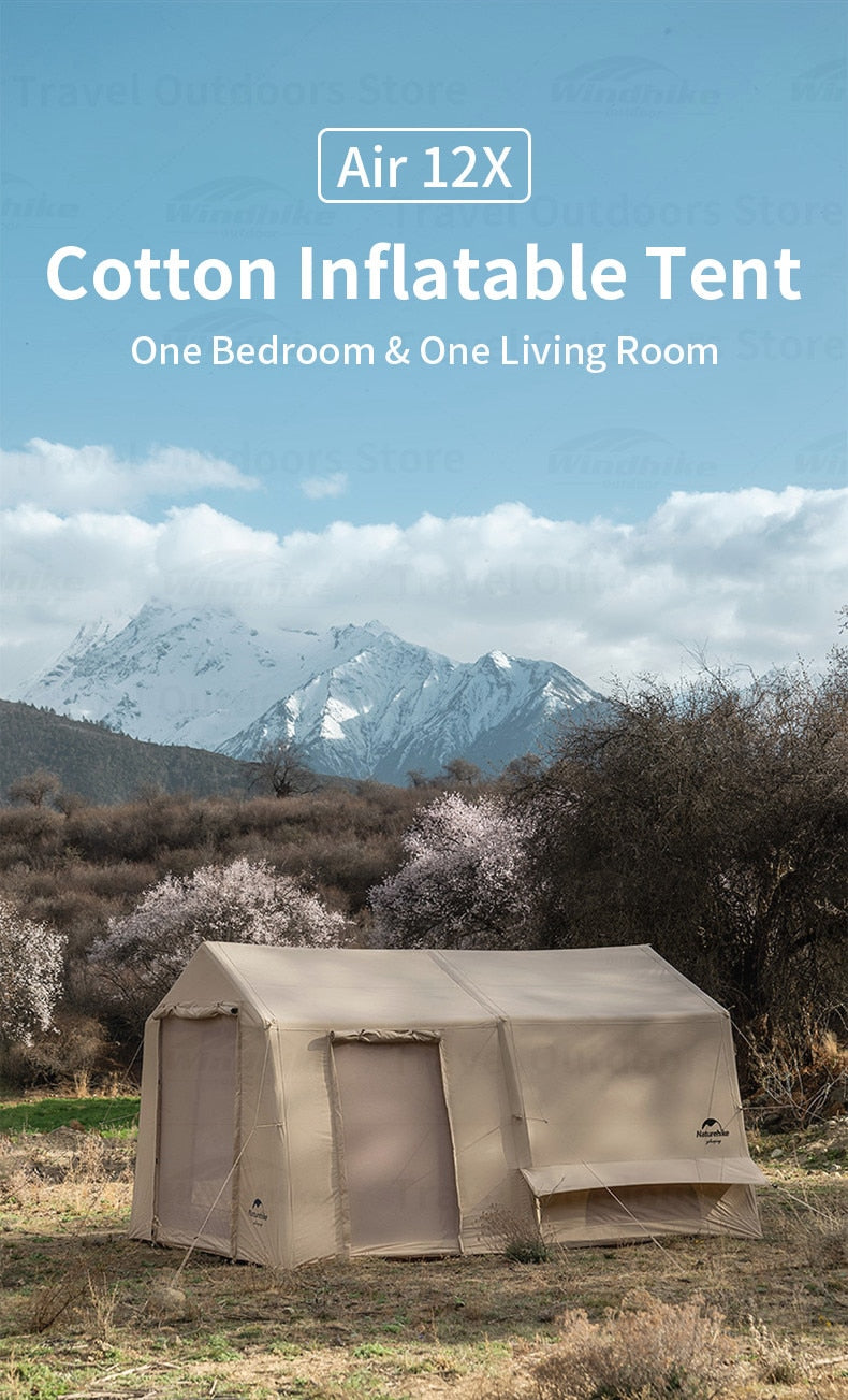 Naturehike AIR Series 12X Air Inflatable Luxury Glamping Tent Waterproof Blended Cotton for 6 Person Large 12m² Space Camping 1 Bedroom 1 Living Room