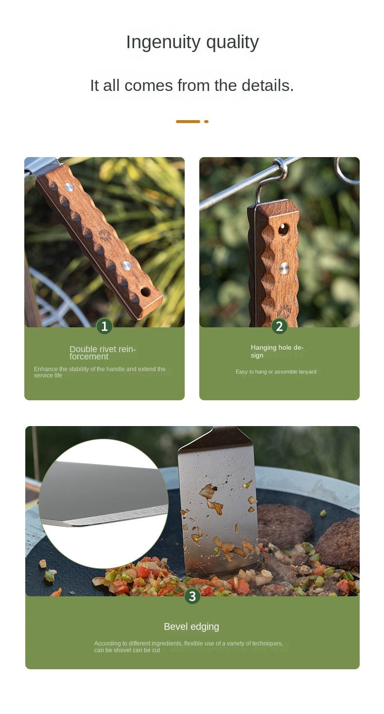 Campingmoon MS-29 Multifunctional Steak Shovel Outdoor Portable Ultralight Multipurpose Cooking Spatula Stainless Steel Solid Wood Handle Utensil