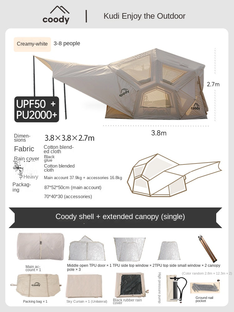 Coody BESTONA AIR Premium Dome Shell Spherical Large Space Air Inflatable Tent Heightened Enlarged All Season Tent Black Beige Army Green