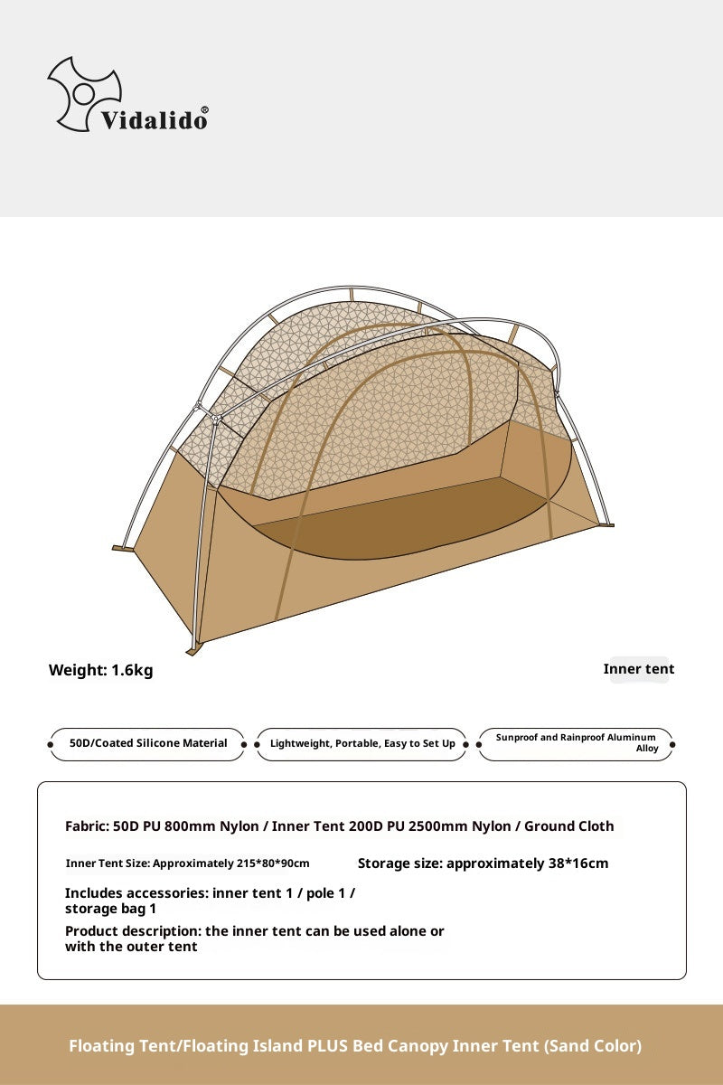 Vidalido Floating Island PLUS Bed Tent Double Layer Off The Ground Single Cot Bed Tent For 1 Person Waterproof Mosquito Repellent Field Folding Bed