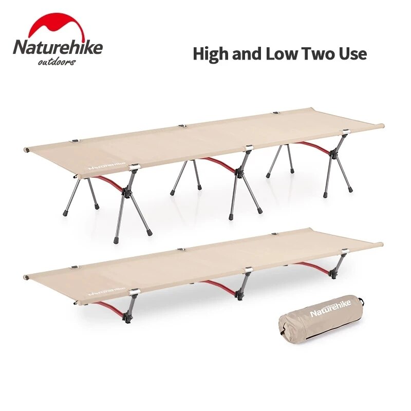 Naturehike High Low Adjustable Folding Bed Easy Assemble Sleeping Military Grade Cot Ultralight Heavy Duty Load up to 150kg Foldable with Storage Bag