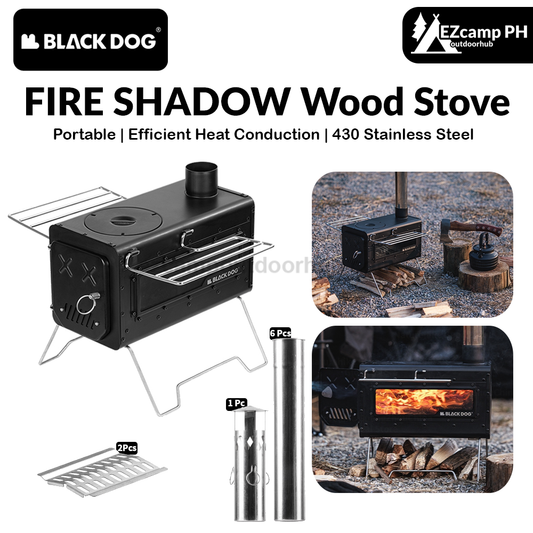 Blackdog FIRE SHADOW Wood Stove Portable Lightweight Wood-Burning Furnace Folding Burner Patio Fireplace 430 Stainless Steel Outdoor Camping Tent