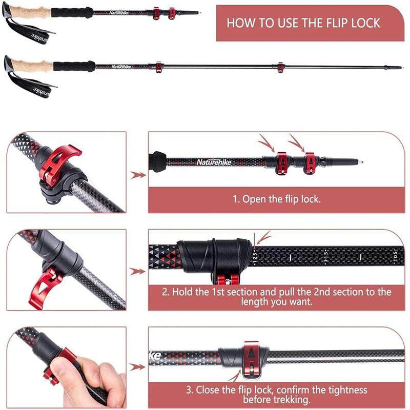 Naturehike FAR WIND Series Carbon Fiber Trekking Pole Telescopic Cork Handle Stick Trek Walking Light Weight Walk Rod Pole Men Woman Folding Equipment