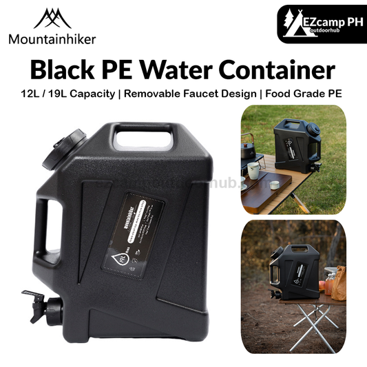 Mountainhiker Black PE Water Container Portable Lightweight Multipurpose 12/19L Large Capacity Removable Faucet Design Food Grade PE Drinking Water Storage Tank Bucket Outdoor Camping