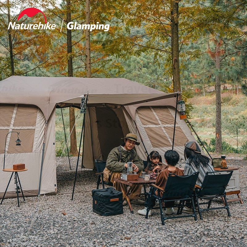 Naturehike VILLAGE 17 Automatic Tent Portable 6-8 Person Cabin Style Camping Ridge All-In-One Pole Travel Tent Double 2 Bedroom 1 Hall Foyer Waterproof Hut