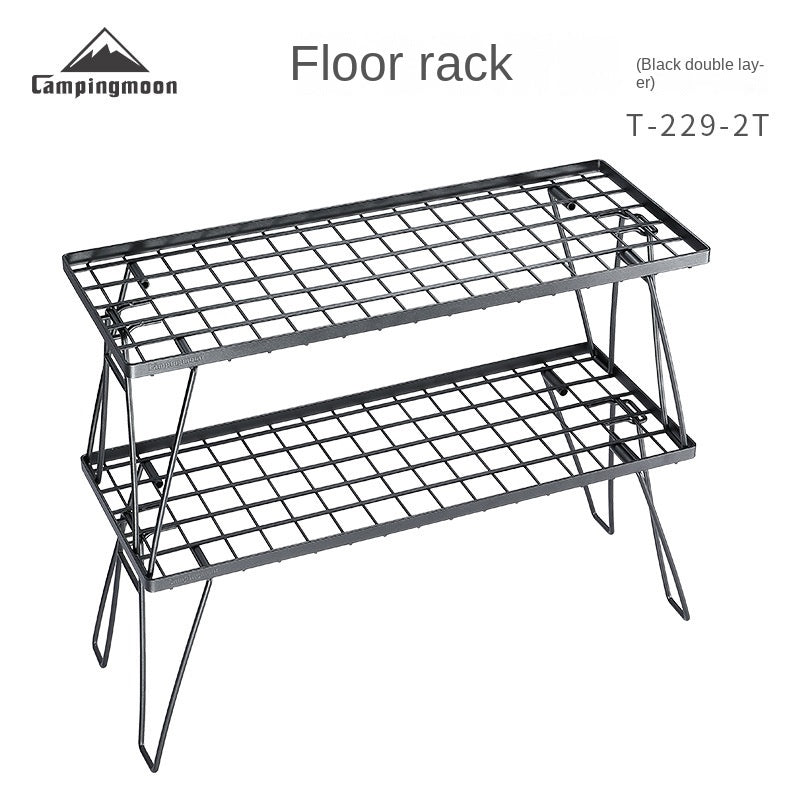 Campingmoon T-229 Series Stackable Floor Rack Outdoor Camping Connecting Multifunctional Steel Black Portable Folding Layered Table Shelf Hiking Picnic Travel Heavy Duty Original Camping Moon
