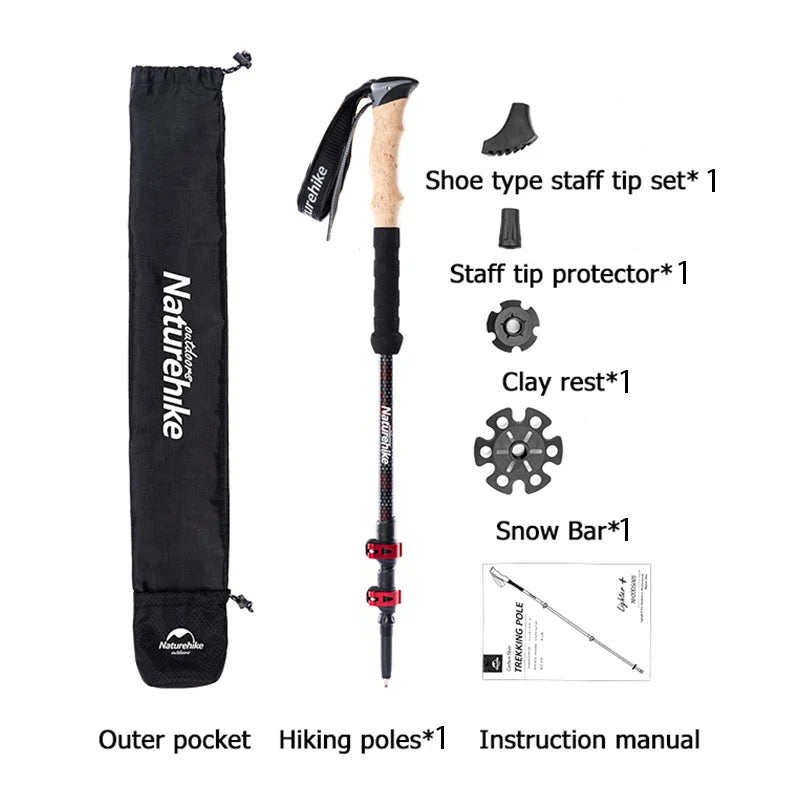 Naturehike FAR WIND Series Carbon Fiber Trekking Pole Telescopic Cork Handle Stick Trek Walking Light Weight Walk Rod Pole Men Woman Folding Equipment