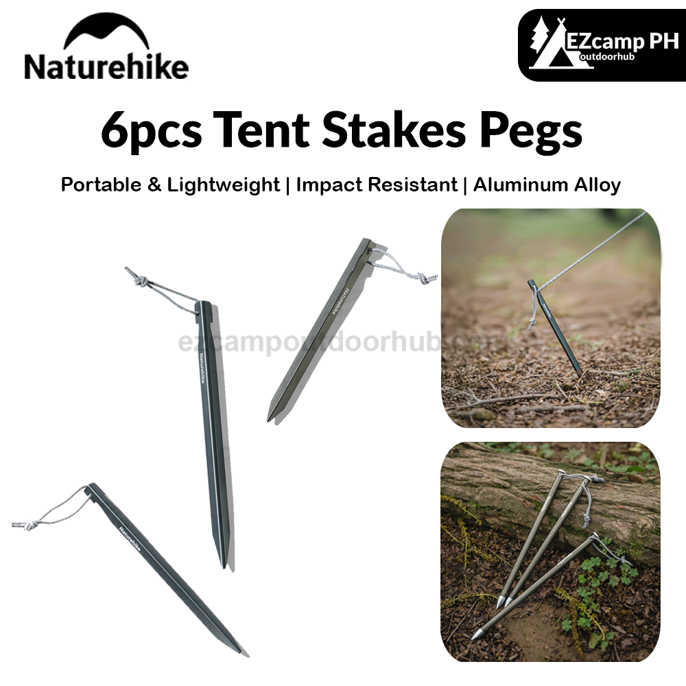 Naturehike 6Pcs Tent Stakes Pegs Portable Aluminum Alloy Camping Tent