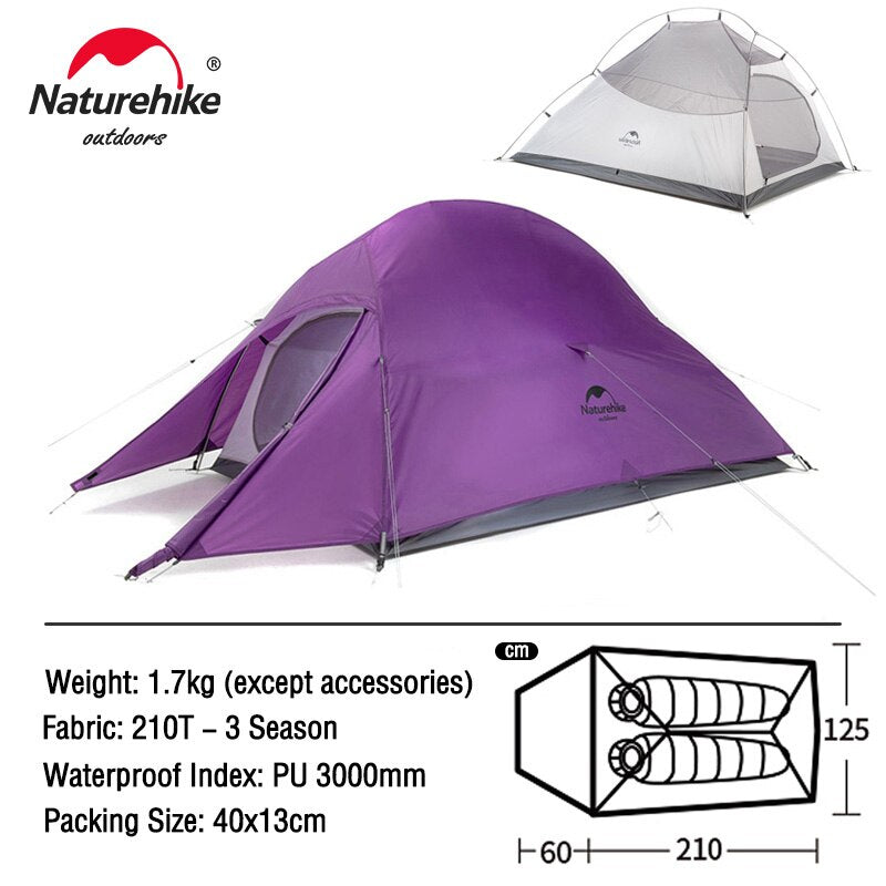 Naturehike Cloud Up Series 1 2 3 Person Portable Ultralight Weight Outdoor Camping Hiking Cycling Waterproof 3 Season Camp Tent in 210T 20D Upgraded