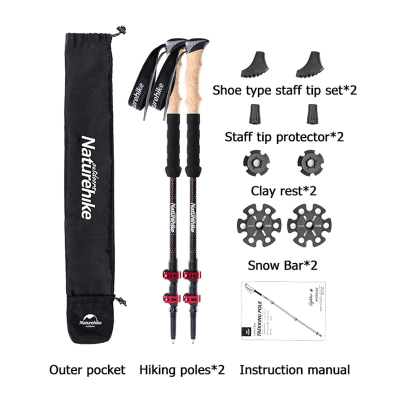 Naturehike FAR WIND Series Carbon Fiber Trekking Pole Telescopic Cork Handle Stick Trek Walking Light Weight Walk Rod Pole Men Woman Folding Equipment