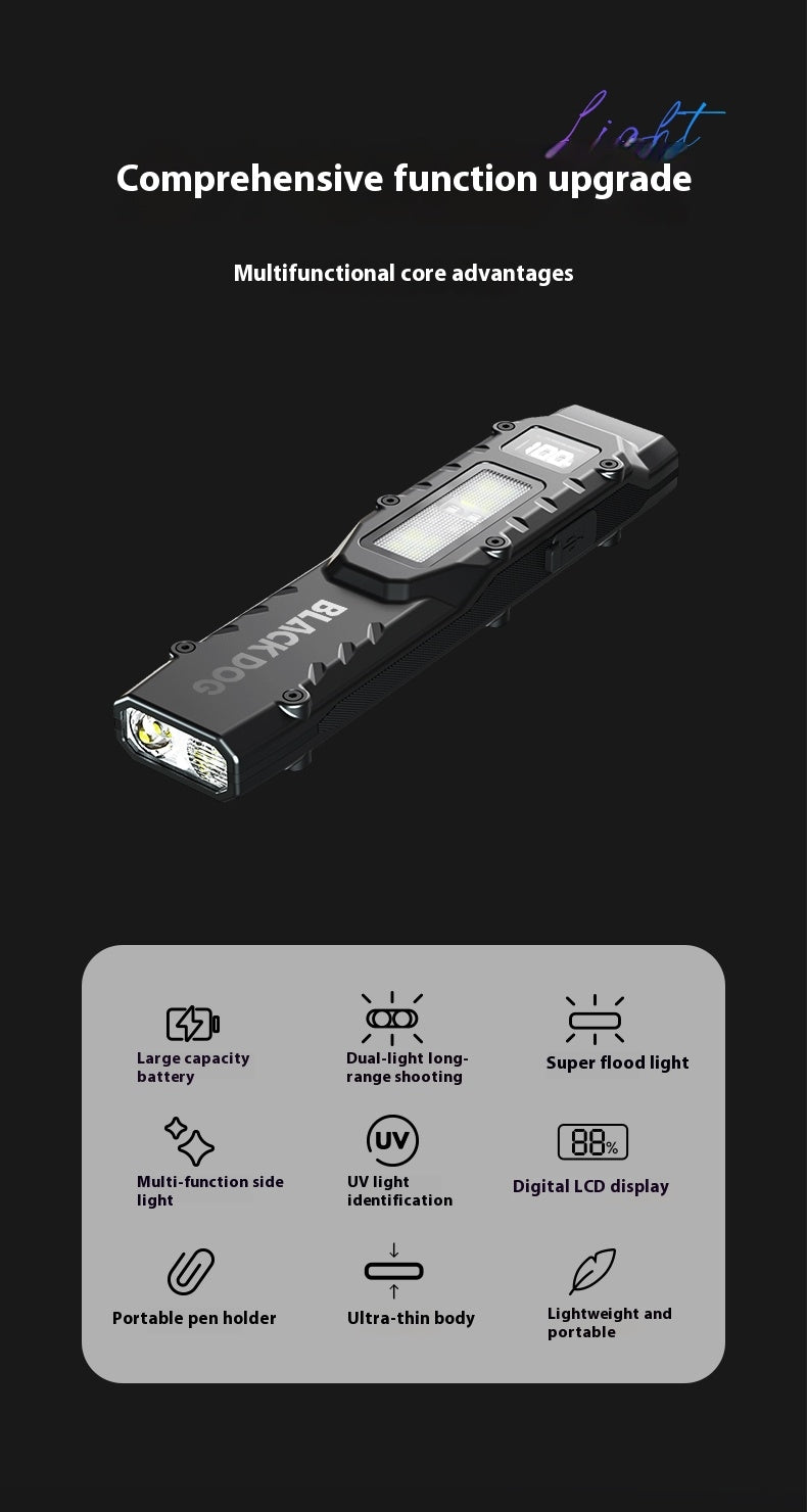 Blackdog NIGHT BLADE R1 Pocket Flashlight Portable Multipurpose Tactical Dual LED Core Bright Flashlight IPX4 Waterproof 15H Battery Life 810LM