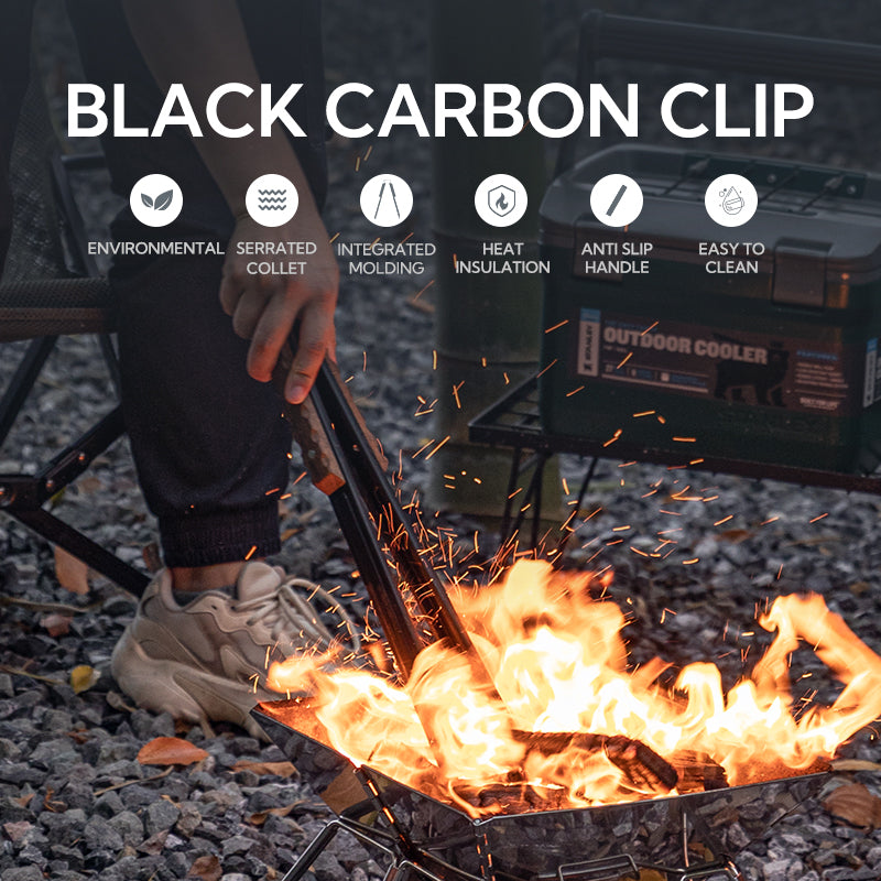 Campingmoon BKMS-41 Black Stainless Steel Premium Charcoal BBQ Grill Tong Alligator Clip Large Size Heat Resistant Teak Wood Handle Outdoor Camping Picnic Tool Camping Moon