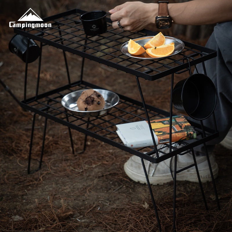 Campingmoon T-229 Series Stackable Floor Rack Outdoor Camping Connecting Multifunctional Steel Black Portable Folding Layered Table Shelf Hiking Picnic Travel Heavy Duty Original Camping Moon