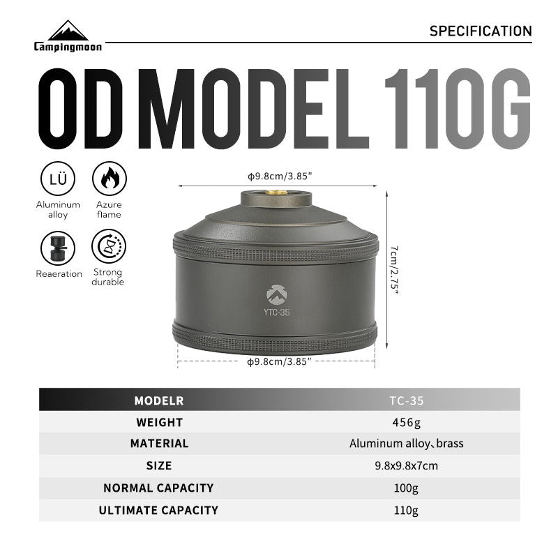 CAMPINGMOON BKTC-35 TC-35 Refillable Empty Screw Type Butane Canister Tank Premium CNC Finish Aluminum with Standard Nozzle Stove Lamp Lantern Torch