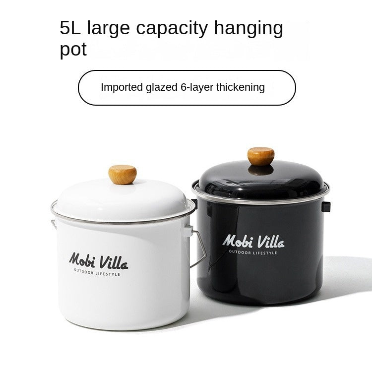 Mobi Garden 5L Enamel Glazed Coated Hanging Large Pot Retro Style Meals for 5-6 Persons Camping Outdoor Cooking Kitchenware Equipment Hiking Travel Picnic Beach Heavy Duty Original MobiGarden