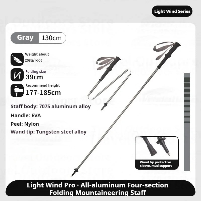 Naturehike Light Wind Pro Trekking Pole Portable Ultralight 4-Section Folding Telescopic Walking Stick 7075 Aluminum Alloy Hiking Mountaineering Staff