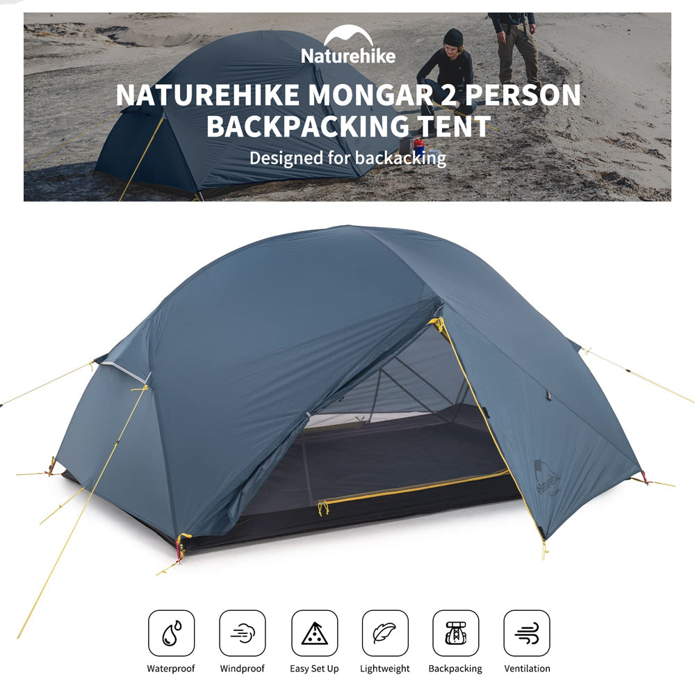 Naturehike MONGAR Series 2 Person 3 Season Camping Backpacking Hiking Ultralight Portable Outdoor Tent Waterproof Windproof 15D 20D Light Weight