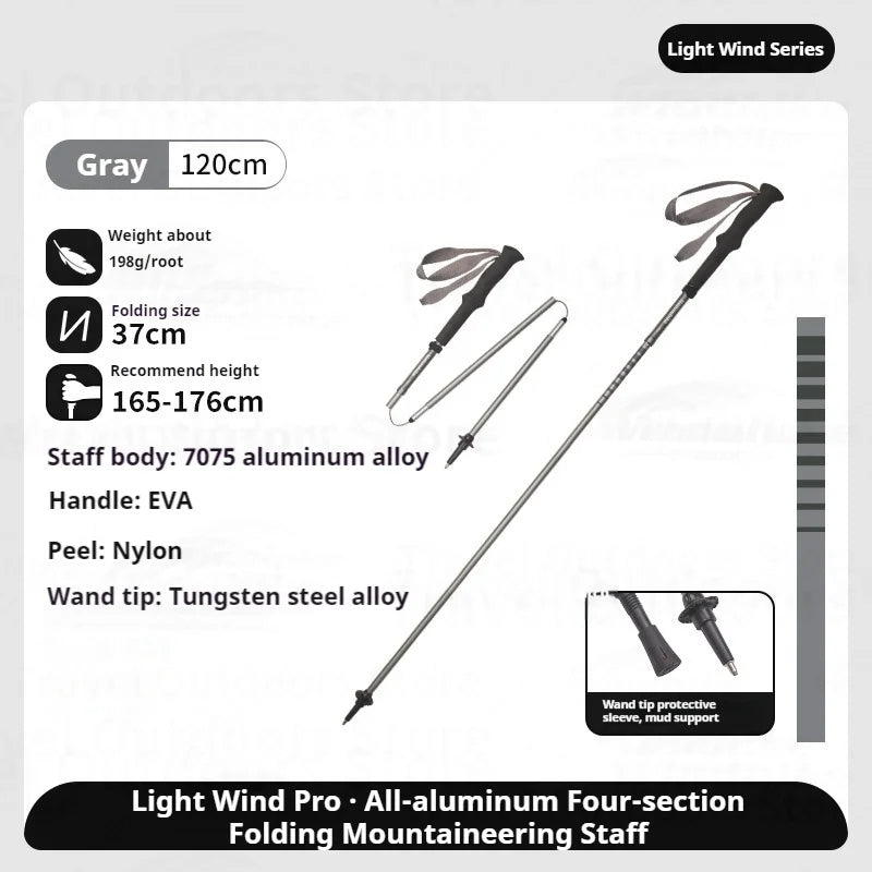 Naturehike Light Wind Pro Trekking Pole Portable Ultralight 4-Section Folding Telescopic Walking Stick 7075 Aluminum Alloy Hiking Mountaineering Staff