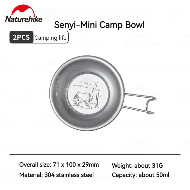 Naturehike Mini Hanging Cup 2pcs Set 50ml Stainless Steel Cup Outdoor Camping Coffee Espresso Sauce Bowl Mini Measuring Spoon Picnic Utensil Table