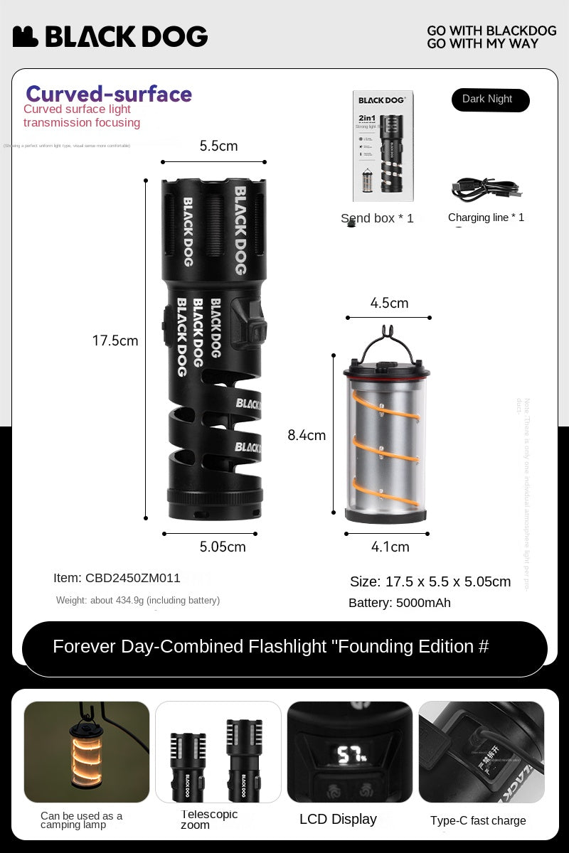 Blackdog ENTERNAL DAY Pocket Flashlight Portable Ultralight 2 in 1 Flashlight Lantern Detachable Atmosphere Lamp Waterproof LED Flash Light USB C Charging