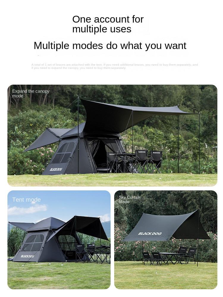 Blackdog MOVIE STAR Octagonal Automatic Tent Dome Style 4 Person Outdoor Camping Tent Up To 14.5m² Use Space Waterproof PU3000mm Black Vinyl Coated Sunscreen Black Khaki