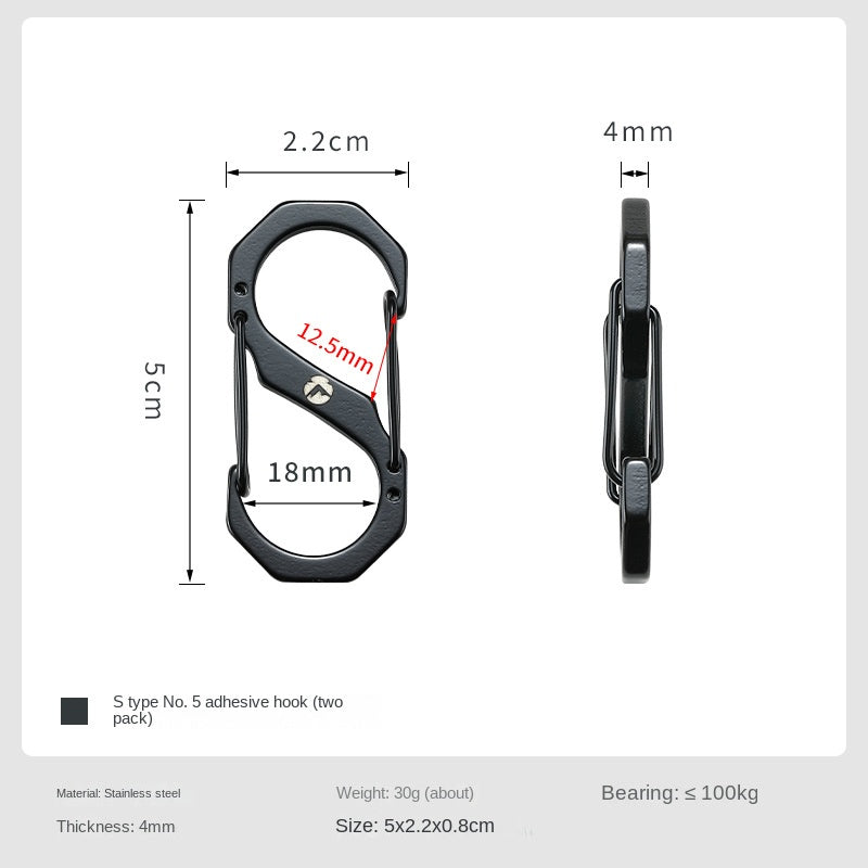 Campingmoon S-Shape Carabiner Double Hook Outdoor Camping Hiking Equipment Tool Tent Accessories SS-5 SS-7 2pcs Pack Set 5/7cm Stainless Steel Keychain Hanging up to 150kg Max Load Heavy Duty Original