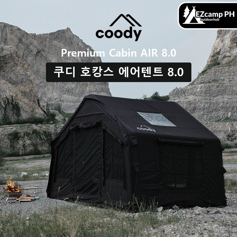 Coody Premium Cabin AIR 8.0 Air Inflatable Tent 4-6 Person 8m² Interior Space Blended Cotton Waterproof Outdoor Camping Black Vinyl Coated Sunscreen Rain Cover