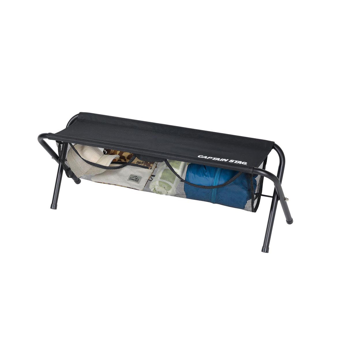 CAPTAIN STAG UC-1828 Black Fodable Bench Portable Folding Double 2 Person Stool Chair With Large Storage Pocket 140kg Max Load Outdoor Camping Seat