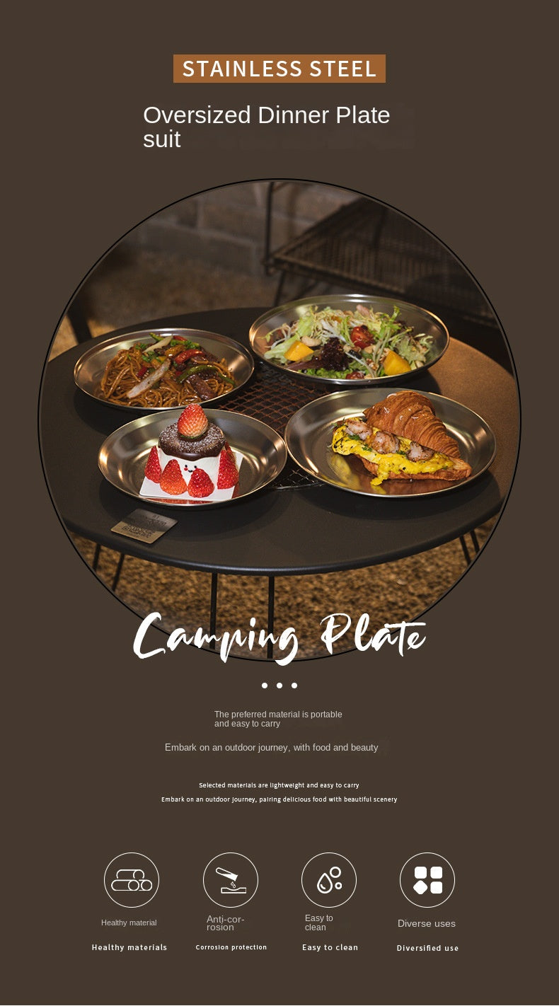 Campingmoon S397 Series Dish Plate Set Stainless Steel Tableware Anti-Corrosion Outdoor Camping Sold Set Or Per Piece With Optional Storage Bag