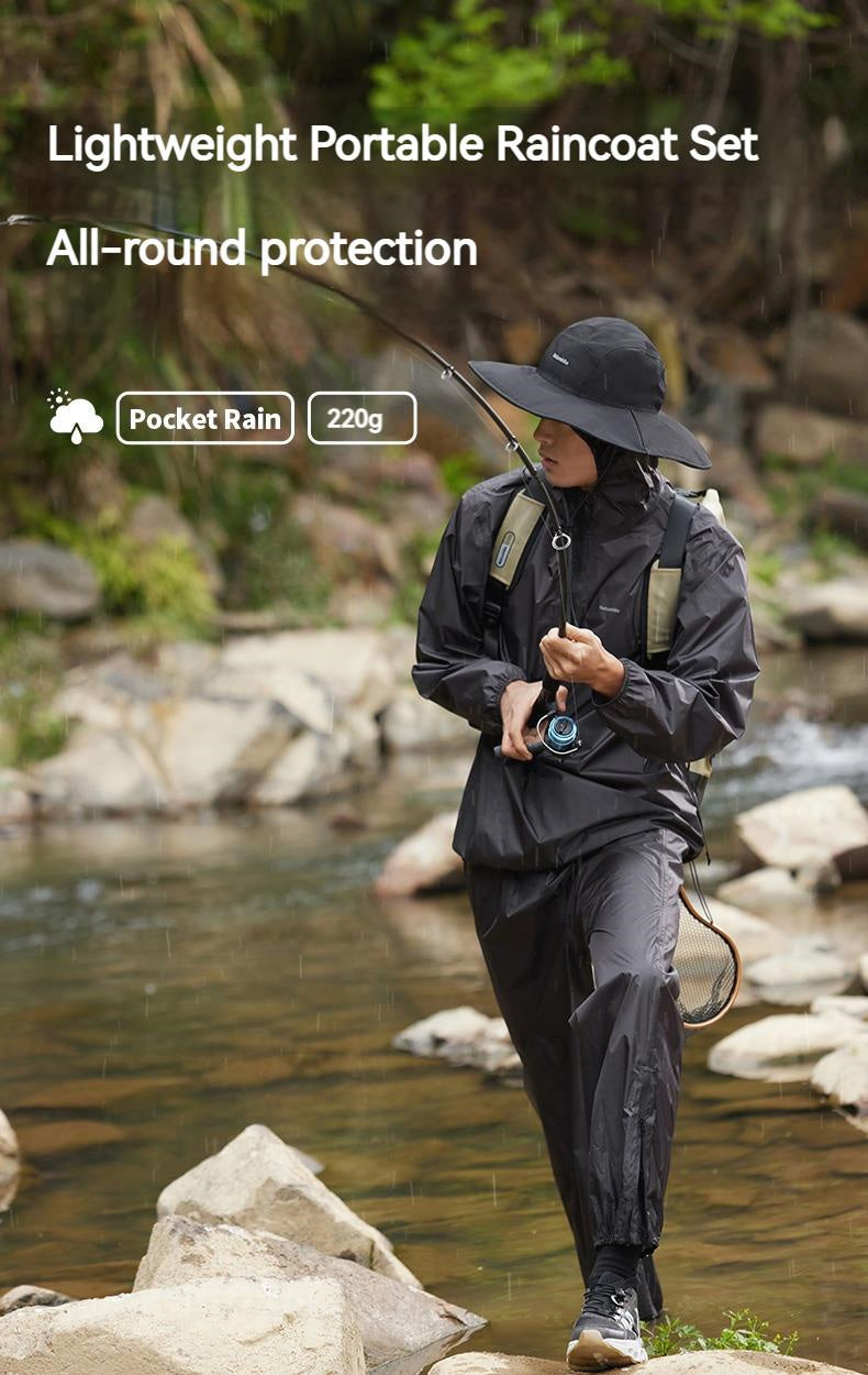 Naturehike Split Type Black Raincoat Portable Ultralight Multifunctional Folding Adult Unisex Jacket For Cycling Fishing Mountaineering Camping Outdoor Hiking Original Nature Hike