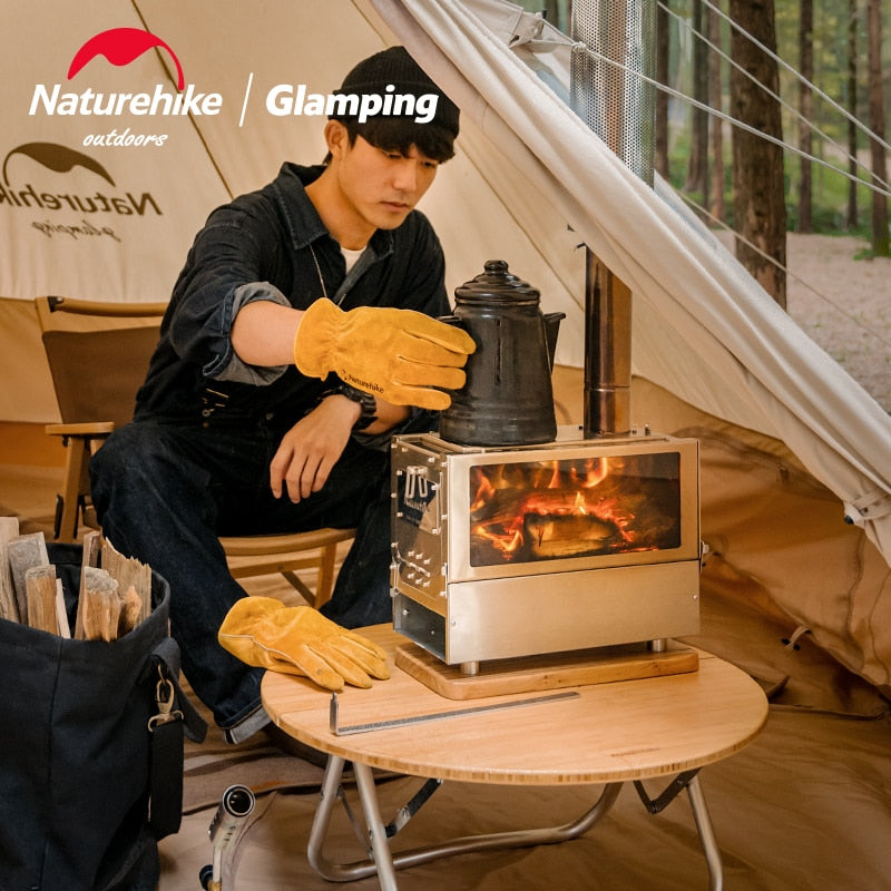 Naturehike Desktop Firewood Stove Outdoor Portable Lightweight Tabletop Wood Furnance Bushcraft Fire Wood Burner 304 Stainless Steel Outdoor Hiking Beach Travel Heavy Duty Original Nature Hike