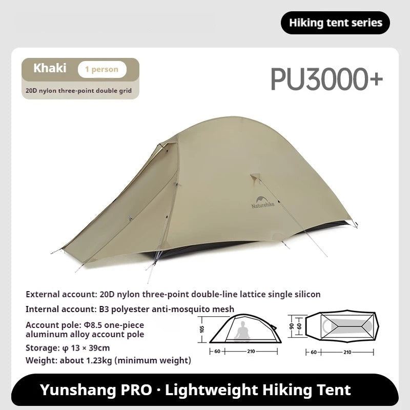 Naturehike CLOUD UP PRO Series Ultralight Camping Tent for 1 and 2 Person Waterproof 20D Nylon and 8 Series Aluminum Alloy Pole 4 Season Tent