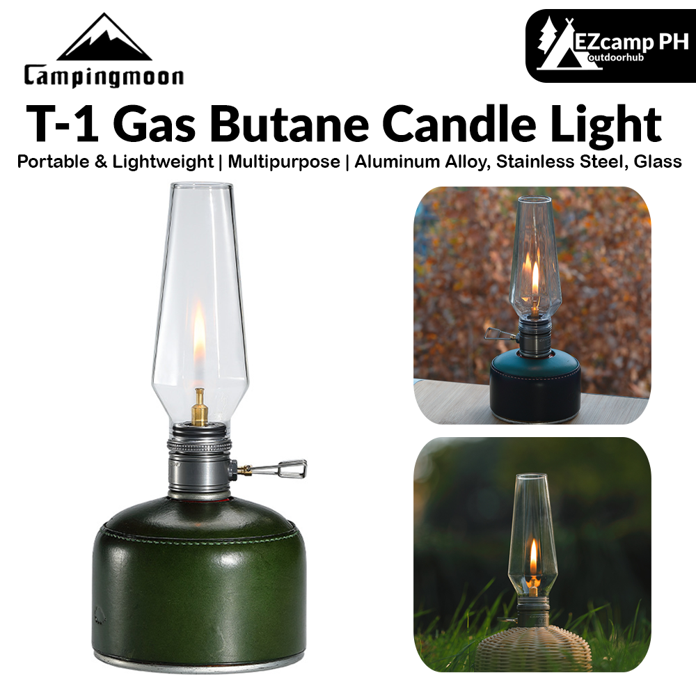 CAMPINGMOON T-1 Gas Butane Candle Light Lantern Lamp Camping Atmosphere Ambient Lighting For Screw Type Butane Isobutane Fuel With Wood Wooden Box