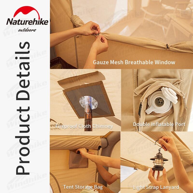Naturehike AIR Series 12Y Cotton Inflatable Tent Air Inflatable Tent 12㎡ One Bedroom Living Room and Balcony PVC Air Pole Waterproof Tent for 2-4 Persons