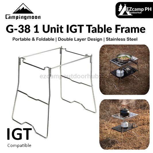 Campingmoon G-38 1 Unit IGT Table Frame Portable Foldable Multipurpose Stainless Steel 2 Level Integrated Grill Table Bridge Outdoor Camping BBQ Grill