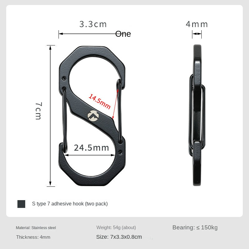 Campingmoon S-Shape Carabiner Double Hook Outdoor Camping Hiking Equipment Tool Tent Accessories SS-5 SS-7 2pcs Pack Set 5/7cm Stainless Steel Keychain Hanging up to 150kg Max Load Heavy Duty Original
