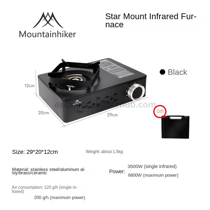 Mountainhiker STARLIGHT Infrared Butane Canister Stove Magnetic Nozzle Type Cassette Fuel LPG Compatible High Fire Power Up To 6.8Kw Outdoor Burner With Case