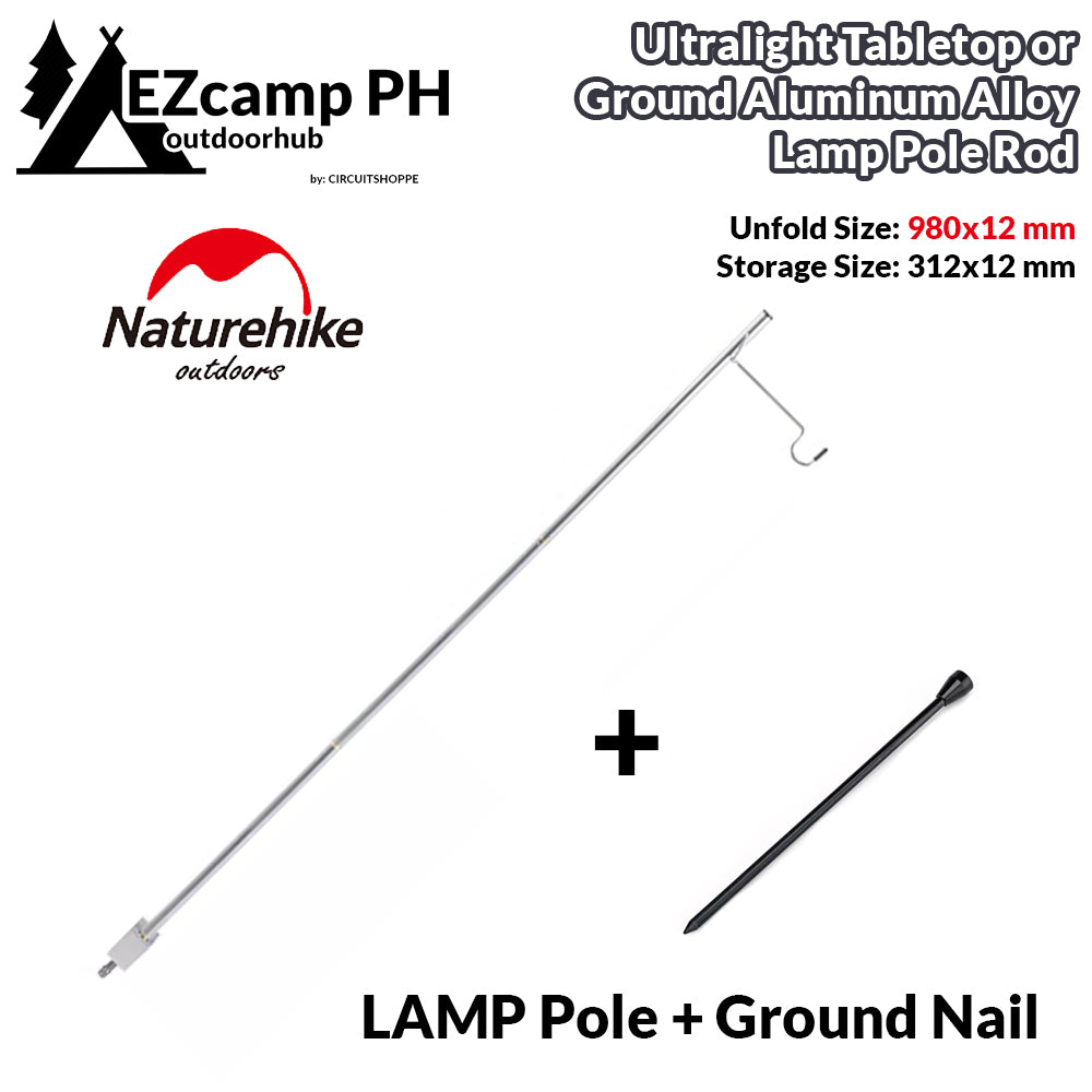 Naturehike Small Lamp Pole Outdoor Camping Aluminum Alloy Camp Lantern Post Holder Gas LED Light Rod Stick Tabletop Bracket or with Ground Nail