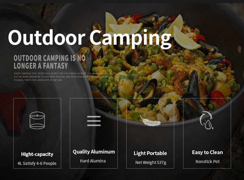 Naturehike 4L Camping Pot Outdoor Portable Ultralight Hanging Picnic Pot Set Hook Hang Tripod 4-6 Person Cookware Tableware Utensils Aluminum Alloy