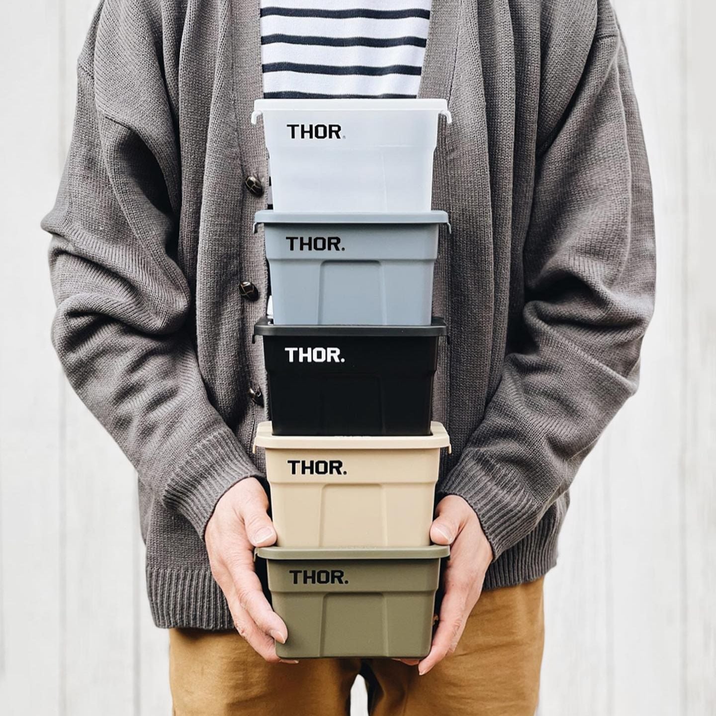 THOR ® Premium MINI 1L and LIMO 2.5L | 5L | 22L | 53L | 75L Stackable Storage Box with Lid Outdoor Rugged Plastic Boxes Wood Tabletop Stand Bracket