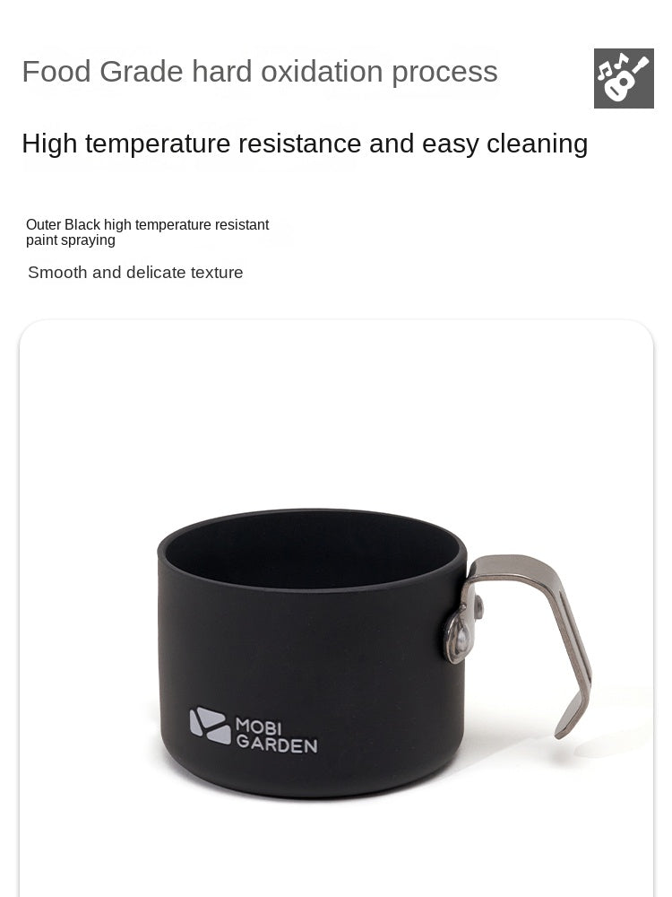 Mobi Garden Black Aluminum Alloy Mini Small Cup Drinking Water Coffee Tea Mug Ultralight Portable Outdoor Camping Utensil Stainless Steel Handle only 83.5g Mobigarden
